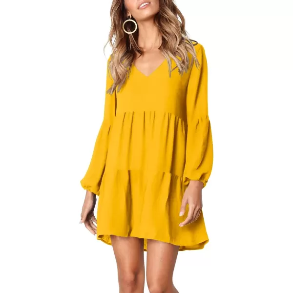 Amoretu Women Summer Tunic Dress V Neck Casual Loose Flowy Swing Shift DressYellow