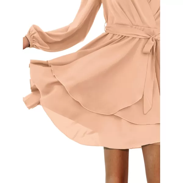 Amoretu Womens 2024 Summer Wrap Dress Long Sleeve Casual V Neck Ruffle Mini DressesPink