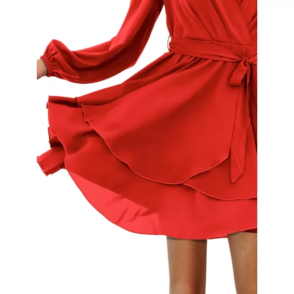 Amoretu Womens 2024 Summer Wrap Dress Long Sleeve Casual V Neck Ruffle Mini DressesRed