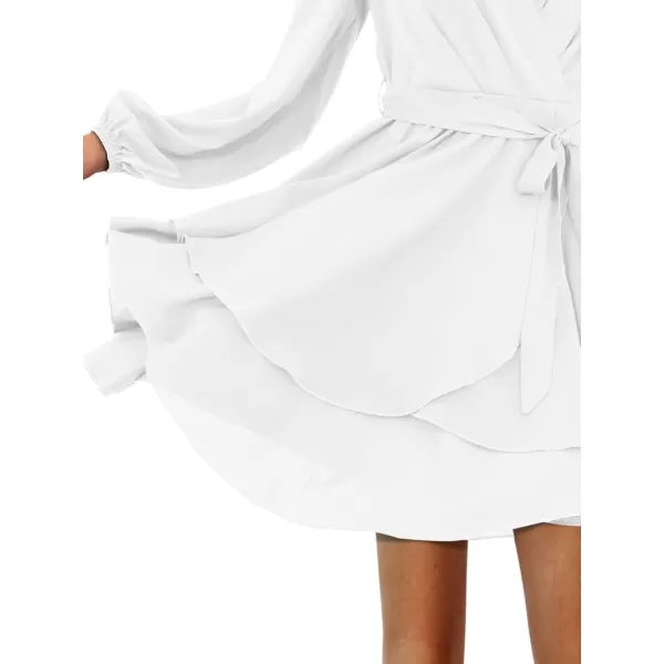 Amoretu Womens 2024 Summer Wrap Dress Long Sleeve Casual V Neck Ruffle Mini DressesWhite