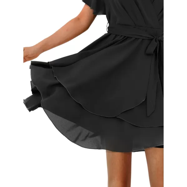 Amoretu Womens 2024 Summer Wrap Dress Short Sleeve Casual V Neck Ruffle Mini DressesBlack