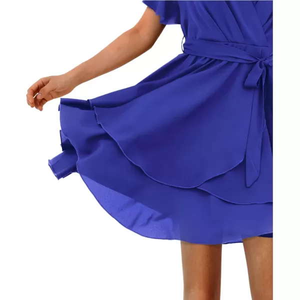 Amoretu Womens 2024 Summer Wrap Dress Short Sleeve Casual V Neck Ruffle Mini DressesBlue