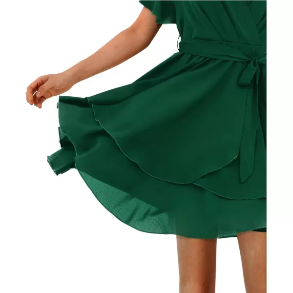 Amoretu Womens 2024 Summer Wrap Dress Short Sleeve Casual V Neck Ruffle Mini DressesGreen
