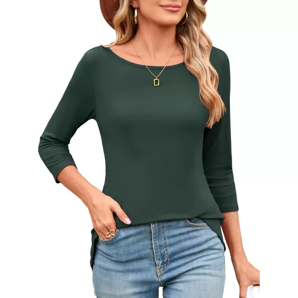 Amoretu Womens Long Tunic Tops 34 Sleeve Shirts Boat Neck TeesDark Green