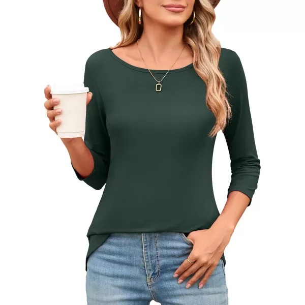 Amoretu Womens Long Tunic Tops 34 Sleeve Shirts Boat Neck TeesDark Green