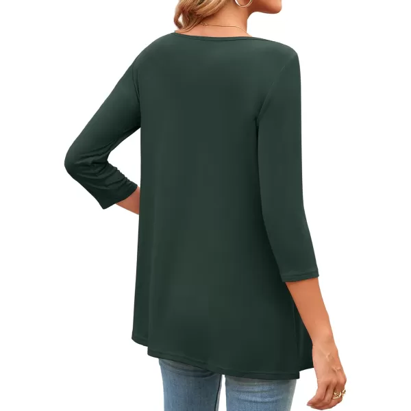 Amoretu Womens Long Tunic Tops 34 Sleeve Shirts Boat Neck TeesDark Green