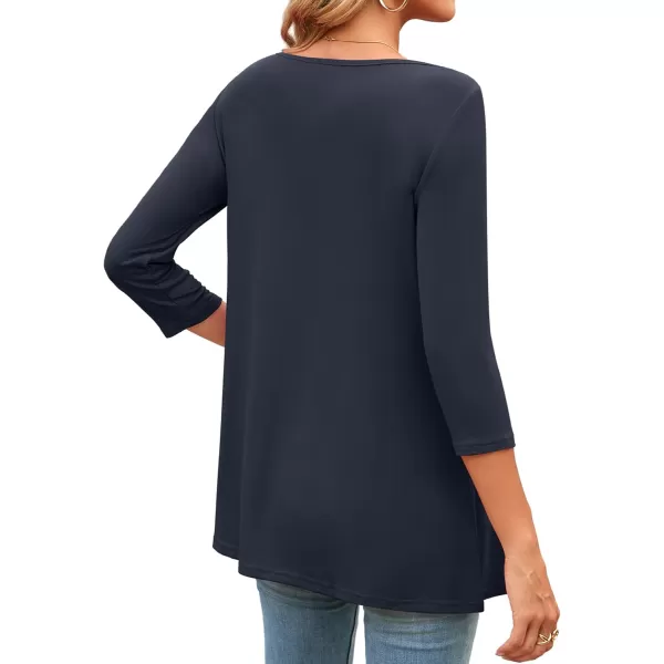 Amoretu Womens Long Tunic Tops 34 Sleeve Shirts Boat Neck TeesNavy Blue