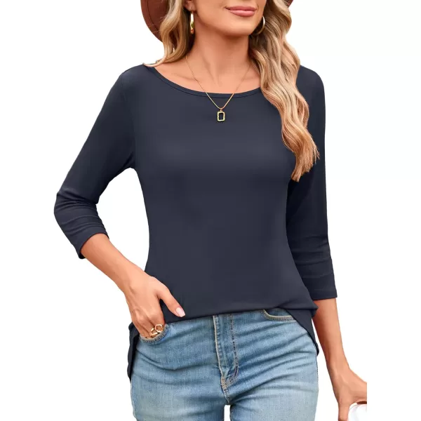 Amoretu Womens Long Tunic Tops 34 Sleeve Shirts Boat Neck TeesNavy Blue