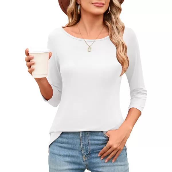 Amoretu Womens Long Tunic Tops 34 Sleeve Shirts Boat Neck TeesWhite