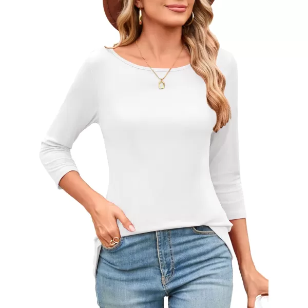 Amoretu Womens Long Tunic Tops 34 Sleeve Shirts Boat Neck TeesWhite