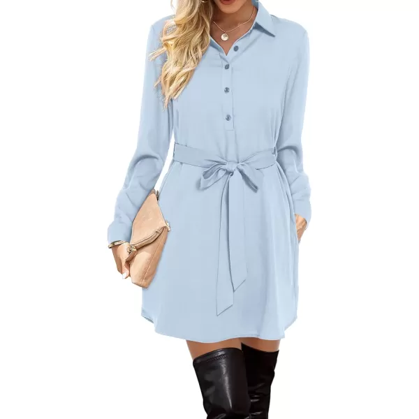Amoretu Womens Shirt Dresses Long Sleeve Button up Work Dress with PocketsLight Blue