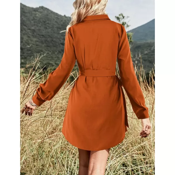 Amoretu Womens Shirt Dresses Long Sleeve Button up Work Dress with PocketsOrange