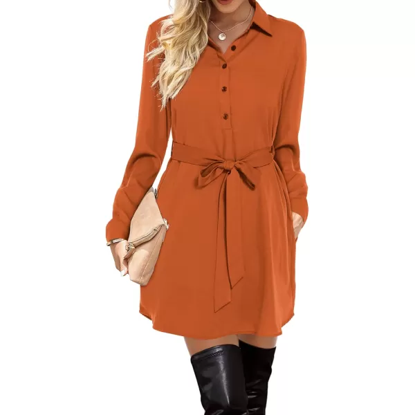 Amoretu Womens Shirt Dresses Long Sleeve Button up Work Dress with PocketsOrange