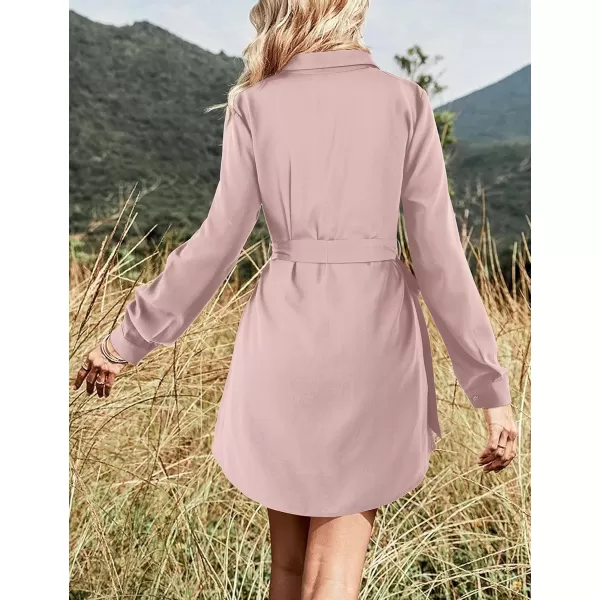 Amoretu Womens Shirt Dresses Long Sleeve Button up Work Dress with PocketsPink