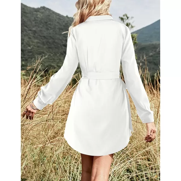 Amoretu Womens Shirt Dresses Long Sleeve Button up Work Dress with PocketsWhite