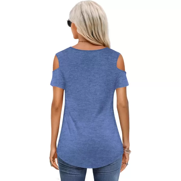 Amoretu Womens Short Sleeve Cold Shoulder Basic Tee Tops ShirtsBlue