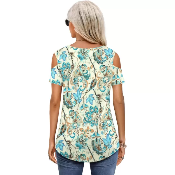 Amoretu Womens Short Sleeve Cold Shoulder Basic Tee Tops ShirtsBoho