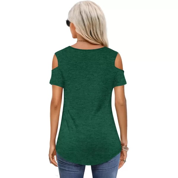 Amoretu Womens Short Sleeve Cold Shoulder Basic Tee Tops ShirtsGreen