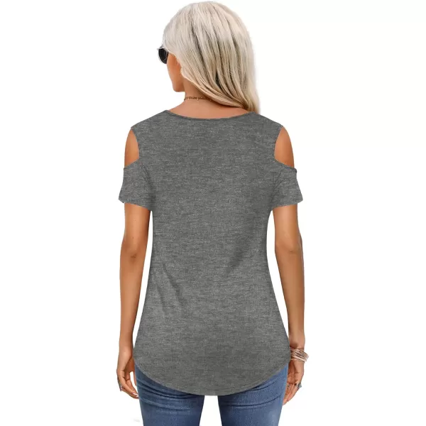 Amoretu Womens Short Sleeve Cold Shoulder Basic Tee Tops ShirtsGrey