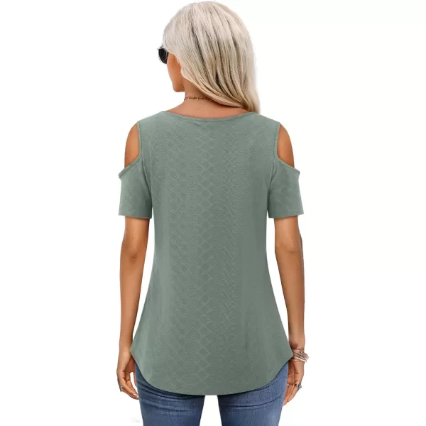 Amoretu Womens Short Sleeve Cold Shoulder Basic Tee Tops ShirtsLight Green