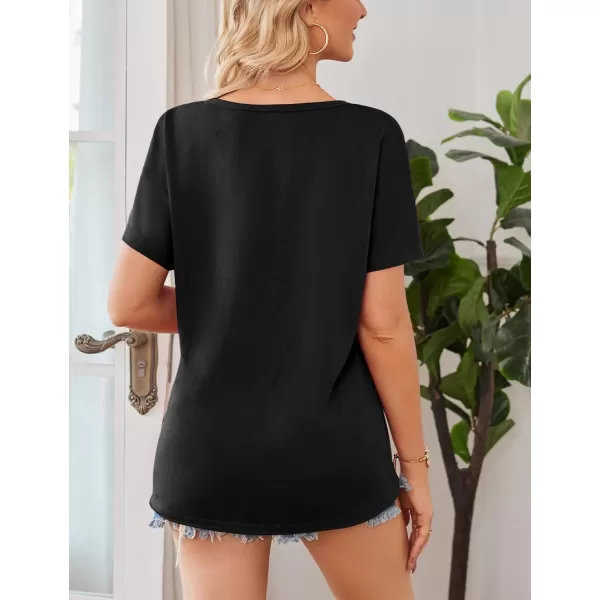 Amoretu Womens Short Sleeve Shirts Summer Casual V Neck Tops Loose Fit Tee ShirtsBlack