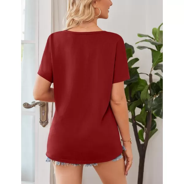 Amoretu Womens Short Sleeve Shirts Summer Casual V Neck Tops Loose Fit Tee ShirtsBurgundy