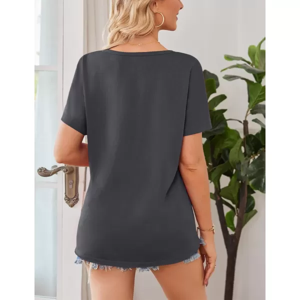 Amoretu Womens Short Sleeve Shirts Summer Casual V Neck Tops Loose Fit Tee ShirtsDark Grey