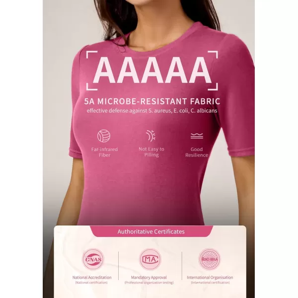 Amoretu Womens Short Sleeve T Shirts Summer Basic Tops Casual Crew Neck Ribbed Slim Fit TeesRose