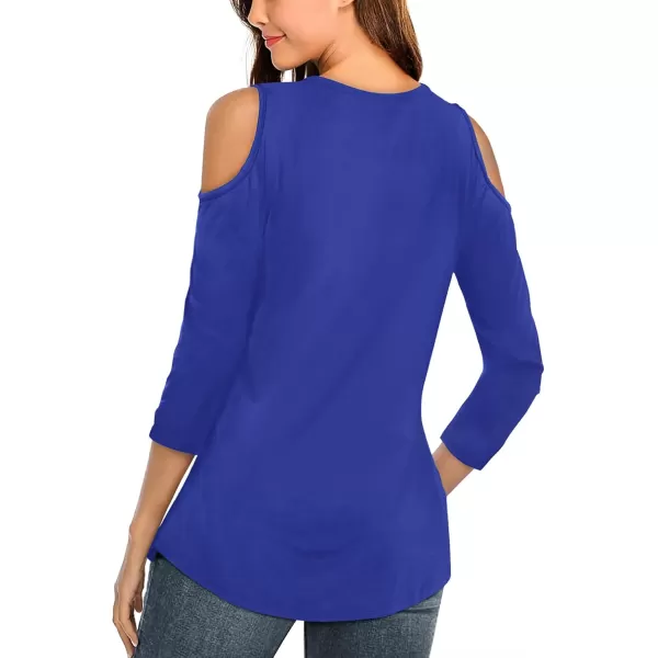 Amoretu Womens Summer Shirts 34 Long Sleeve V Neck Criss Cross Cold Shoulder Tops BlouseBlue