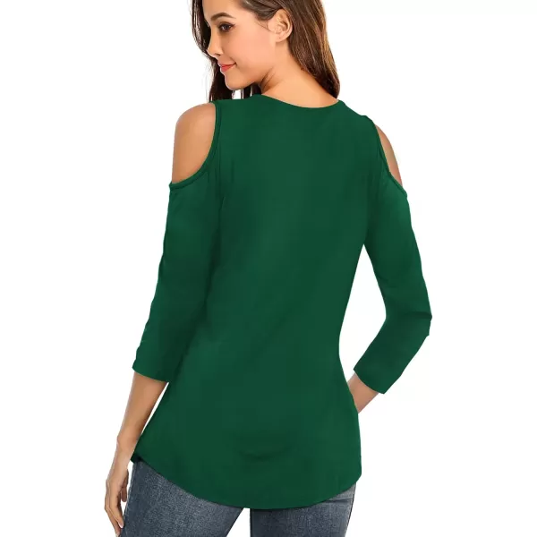 Amoretu Womens Summer Shirts 34 Long Sleeve V Neck Criss Cross Cold Shoulder Tops BlouseDark Green