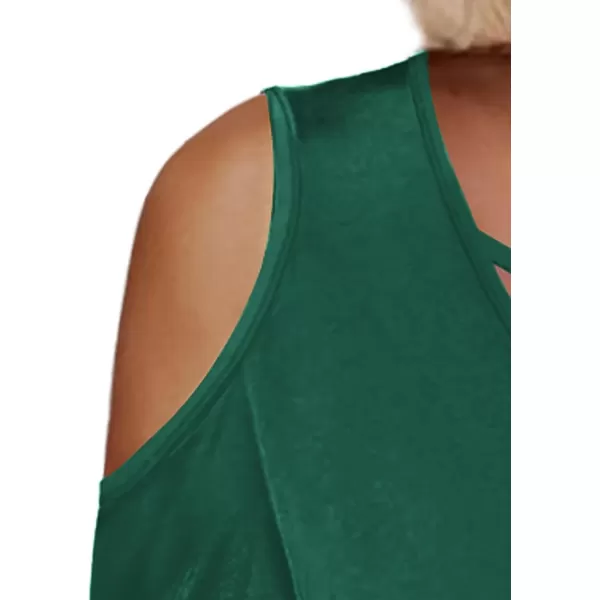Amoretu Womens Summer Shirts 34 Long Sleeve V Neck Criss Cross Cold Shoulder Tops BlouseDark Green