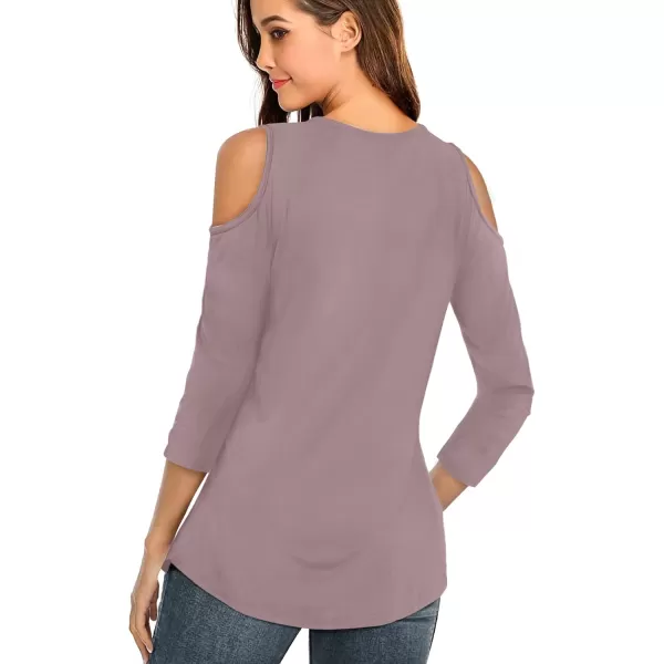 Amoretu Womens Summer Shirts 34 Long Sleeve V Neck Criss Cross Cold Shoulder Tops BlouseGray Purple