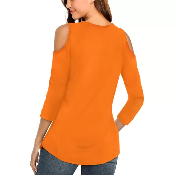 Amoretu Womens Summer Shirts 34 Long Sleeve V Neck Criss Cross Cold Shoulder Tops BlouseOrange