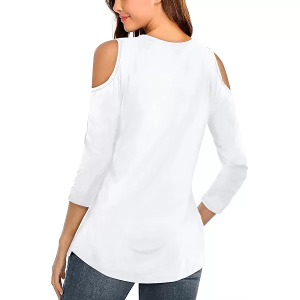 Amoretu Womens Summer Shirts 34 Long Sleeve V Neck Criss Cross Cold Shoulder Tops BlouseWhite