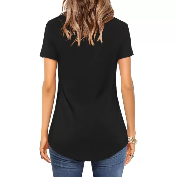 Amoretu Womens Summer Tops V Neck Criss Cross Short Sleeve Basic Plain Tee TShirtBlack