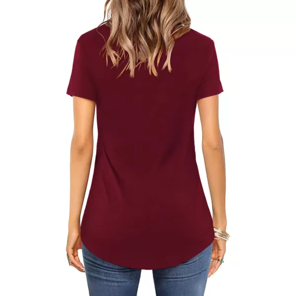 Amoretu Womens Summer Tops V Neck Criss Cross Short Sleeve Basic Plain Tee TShirtBurgundy