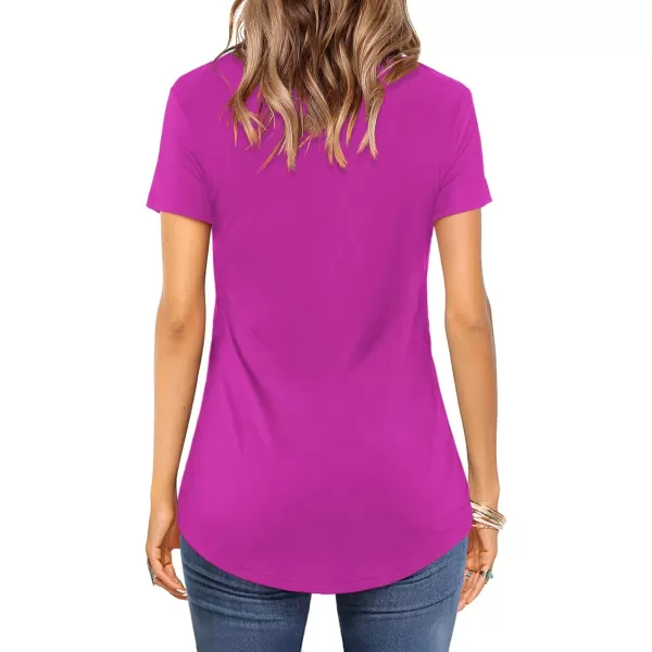 Amoretu Womens Summer Tops V Neck Criss Cross Short Sleeve Basic Plain Tee TShirtFuschia