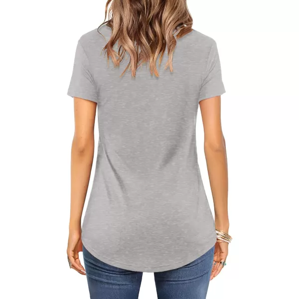 Amoretu Womens Summer Tops V Neck Criss Cross Short Sleeve Basic Plain Tee TShirtGray