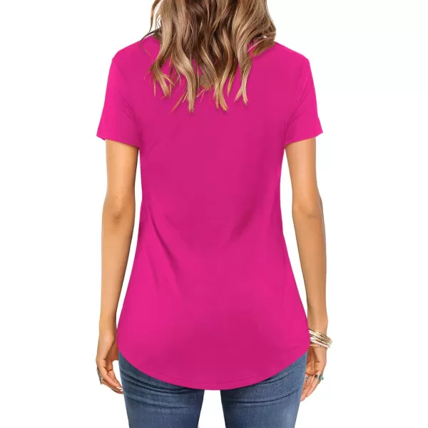 Amoretu Womens Summer Tops V Neck Criss Cross Short Sleeve Basic Plain Tee TShirtHot Pink