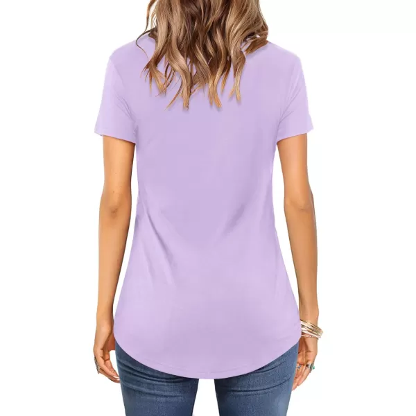 Amoretu Womens Summer Tops V Neck Criss Cross Short Sleeve Basic Plain Tee TShirtLavender