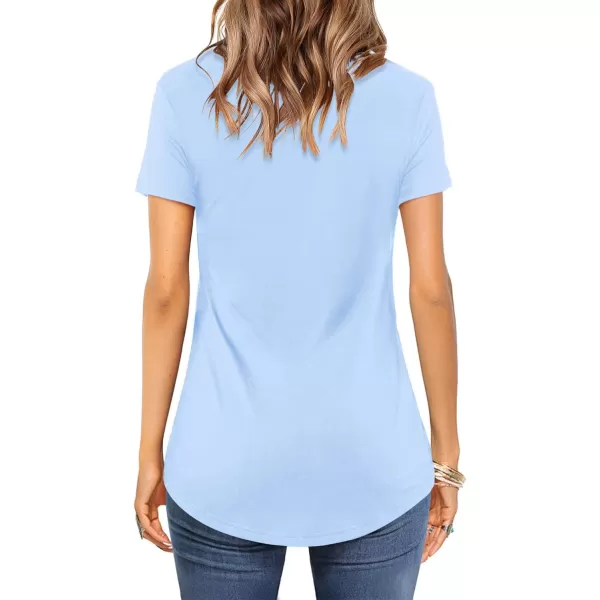 Amoretu Womens Summer Tops V Neck Criss Cross Short Sleeve Basic Plain Tee TShirtLight Blue