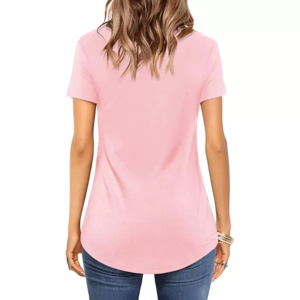 Amoretu Womens Summer Tops V Neck Criss Cross Short Sleeve Basic Plain Tee TShirtLight Pink