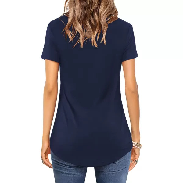Amoretu Womens Summer Tops V Neck Criss Cross Short Sleeve Basic Plain Tee TShirtNavy Blue