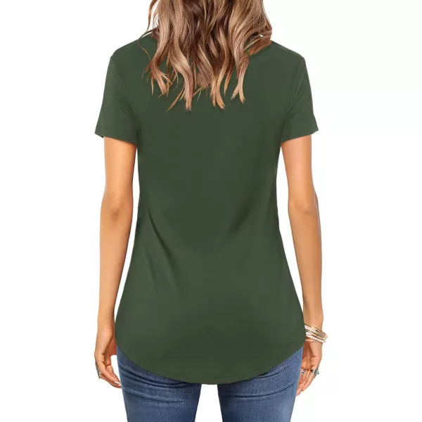Amoretu Womens Summer Tops V Neck Criss Cross Short Sleeve Basic Plain Tee TShirtOlive Green