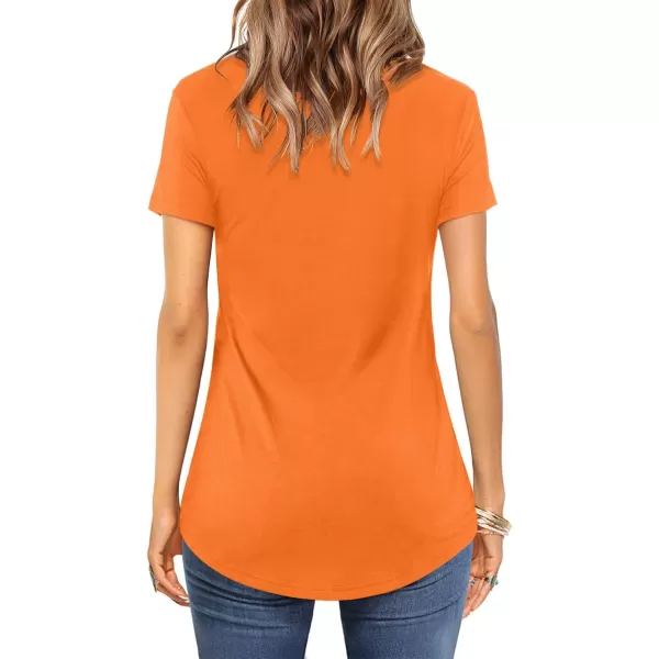 Amoretu Womens Summer Tops V Neck Criss Cross Short Sleeve Basic Plain Tee TShirtOrange