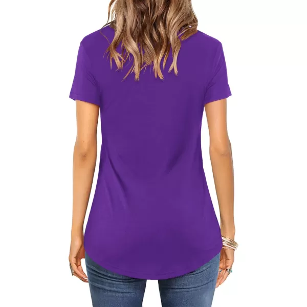 Amoretu Womens Summer Tops V Neck Criss Cross Short Sleeve Basic Plain Tee TShirtPurple