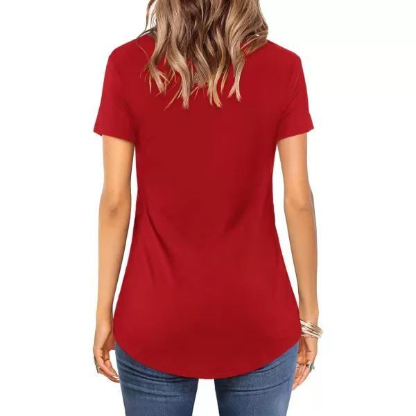 Amoretu Womens Summer Tops V Neck Criss Cross Short Sleeve Basic Plain Tee TShirtRed