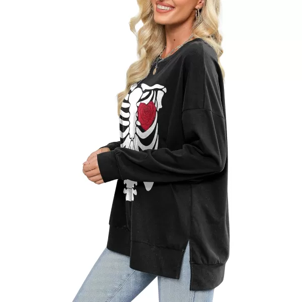 Amoretu Womens Sweatshirts Skeleton Funny Graphic Casual Long Sleeve Top Novelty Horror Pullover ShirtsBlackWhite Skull