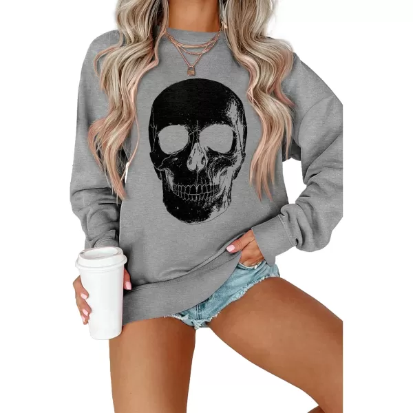 Amoretu Womens Sweatshirts Skeleton Funny Graphic Casual Long Sleeve Top Novelty Horror Pullover ShirtsGreyBlack