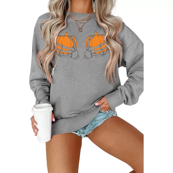 Amoretu Womens Sweatshirts Skeleton Funny Graphic Casual Long Sleeve Top Novelty Horror Pullover ShirtsGreyOrange